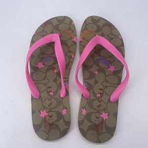 COACH Women’s Zak Pink Flip Flop With Star Print - Size 10